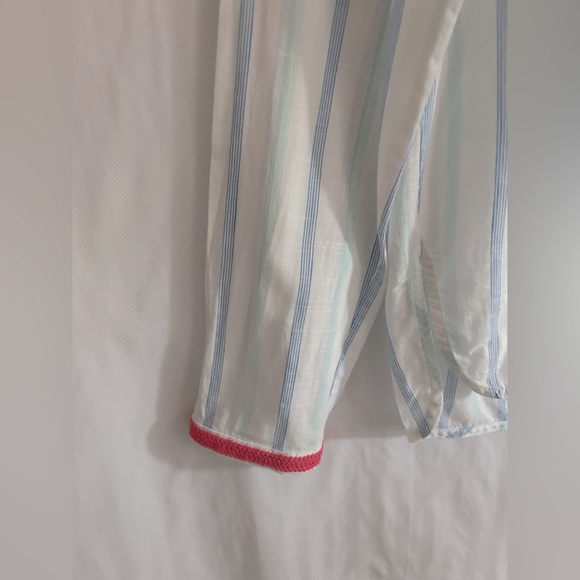 Vineyard Vines Blue White Stripe Pink Embroidered Boho Blouse Tunic Top Size S - Picture 5 of 10